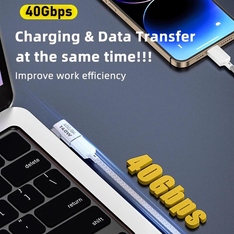 PD140W USB4.0 Type C to USB C Fast Charging Adapter Converter 40Gbps Data Sync Connector 8K@60Hz USB C OTG Adapter for MacBook