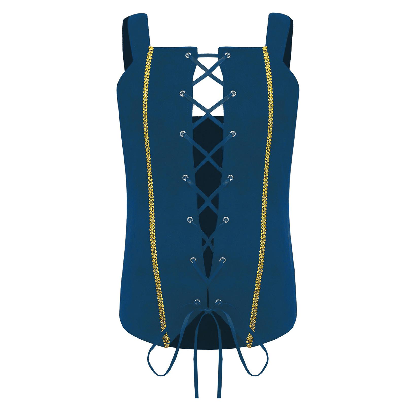 

Girls Vintage Pirate Cosplay Vest Lace Up Gold Trim Suede Vest Victorian Costume Halloween Pirate Cosplay Costume