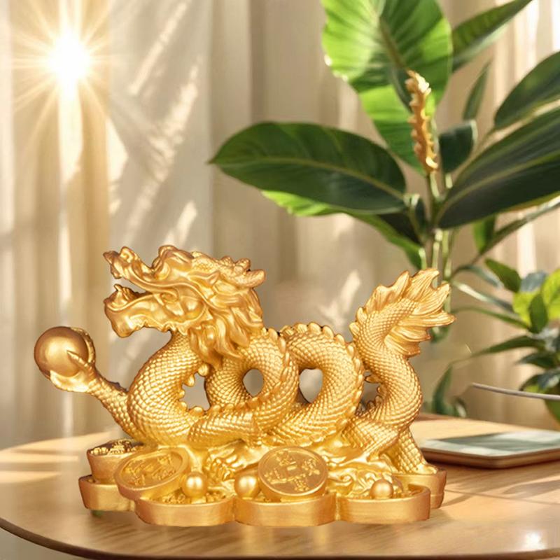 Auspicious Resin Golden Dragon Ornament For Living Room Office Wine Cabinet Craft Feng Shui Decoration