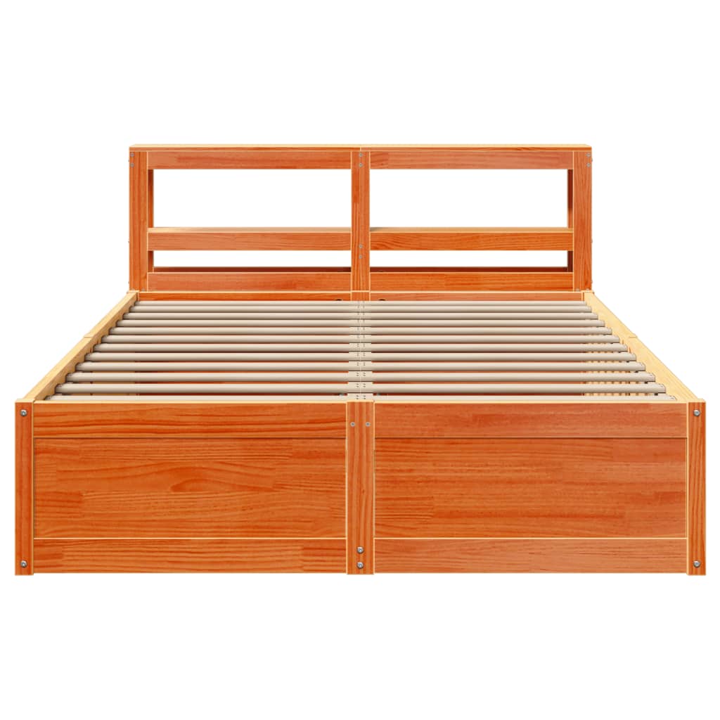 Vidaxl Bed Frame with Headboard, Waxed Brown, 135x190 Cm, Pine