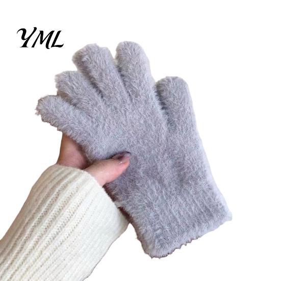 Warm Gift for Her in Winter Faux Mink Five Finger Gloves Women, Soft Plush Lined Gloves, Thermal Insulation Riding Handwear Mittens Cold Weather,