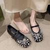 Fashion Womens Flat Shoes Mage Fairy Style Silver Sequin Mary Jane Basic Spring Autumn Niche Rhinestones Skirt Party 2024 New Designer