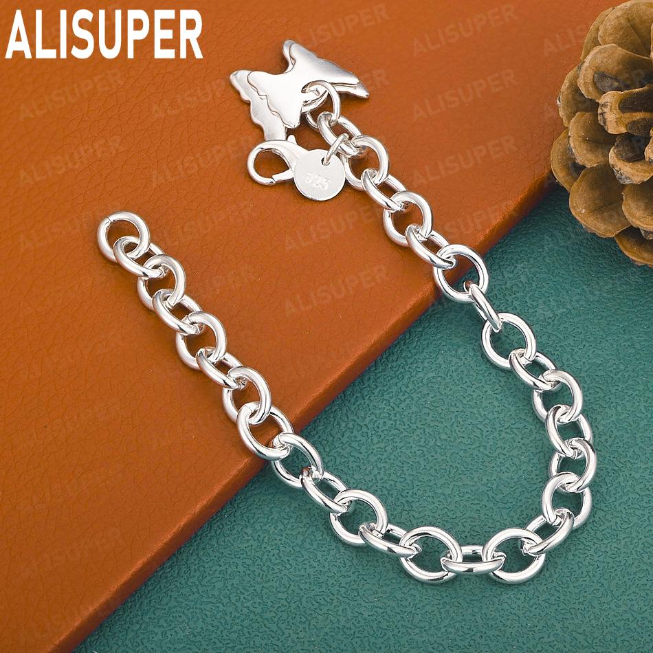 925 Sterling Silver Simple Double Butterfly Side Chain Beautiful Bracelet Gift Jewelry 20CM