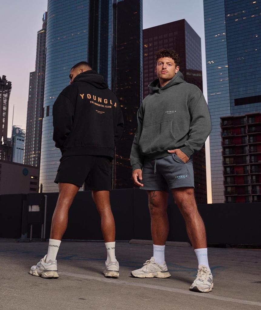 YOUNGLA Men's Oversized Pullover Hoodie Double-Layer Printed Fitness Jacket