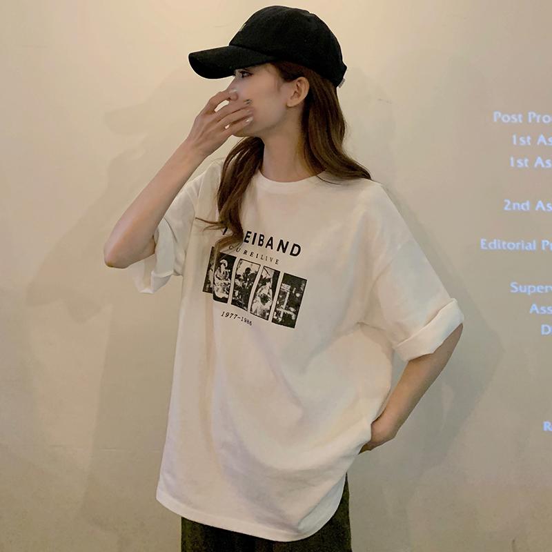 Coreano estate casual t-shirt larga donna streetwear harajuku lettera stampa manica corta t-shirt donna y2k top vestiti vintage