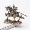 Brass General Figurine Retro Guan Yu on War Horse Statue Distressed Desktop Sculpture Collectible for Bookshelf Cabinet Display