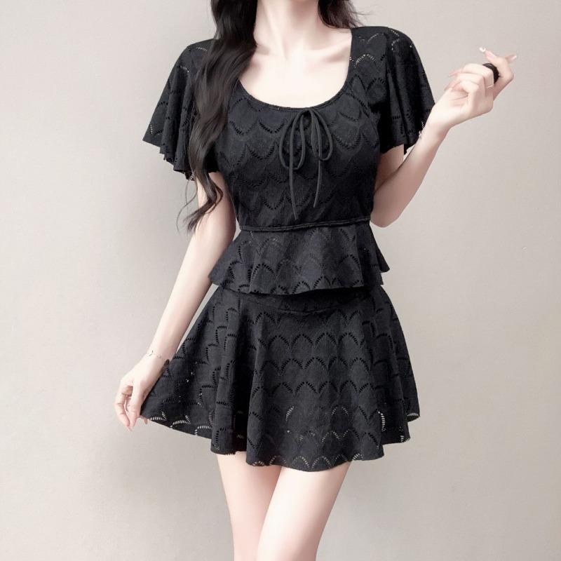 Split swimsuit female girl small fresh conservative two-piece set soaking hot spring swimsuit factory showing thin fairy fan