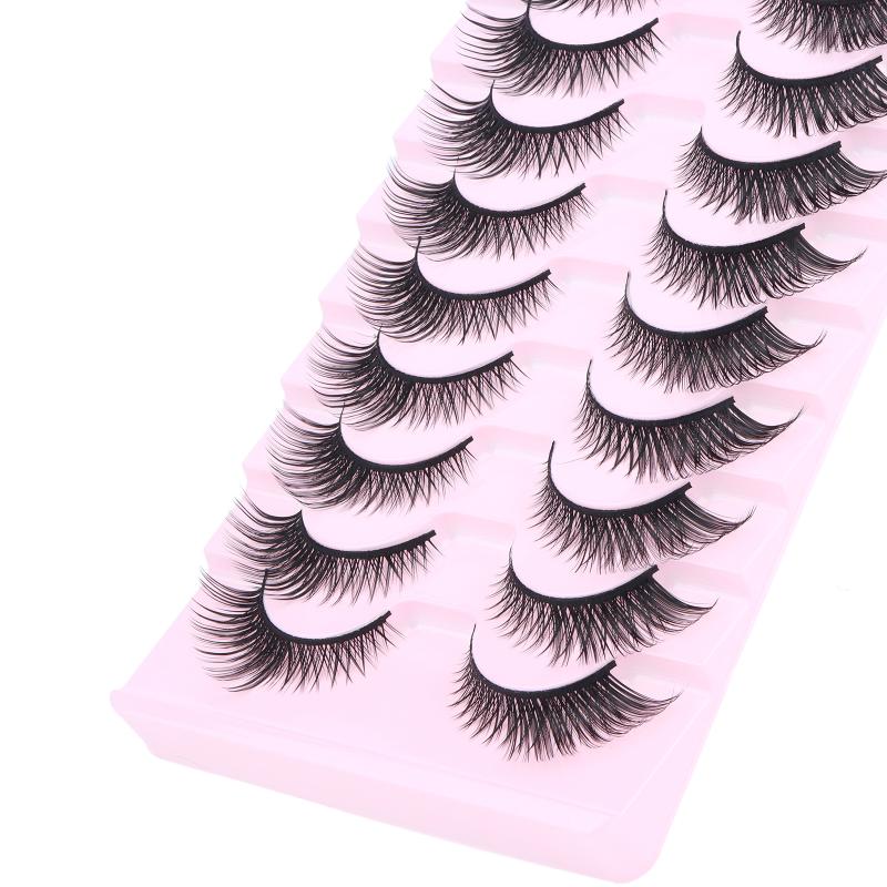 Cat Eye False Eyelashes 10 Pairs Fluffy Faux Mink Natural Volume Lashes Easy to Remove for New Learners