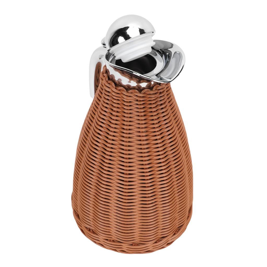 Handwoven Stainless Steel Thermal Coffee Woven Rattan Body 1.5L 3 Walled Insulated Jug Pitcher 12 Hour Heat 24 Hour Cold Retention