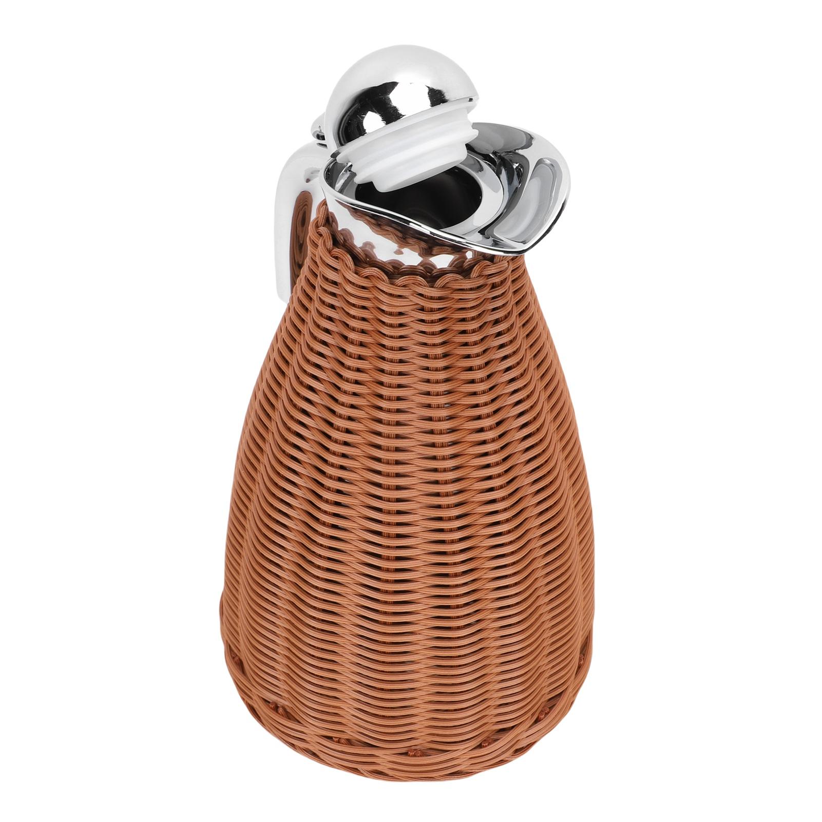 

Handwoven Stainless Steel Thermal Coffee Woven Rattan Body 1.5L 3 Walled Insulated Jug Pitcher 12 Hour Ht 24 Hour Cold Retention