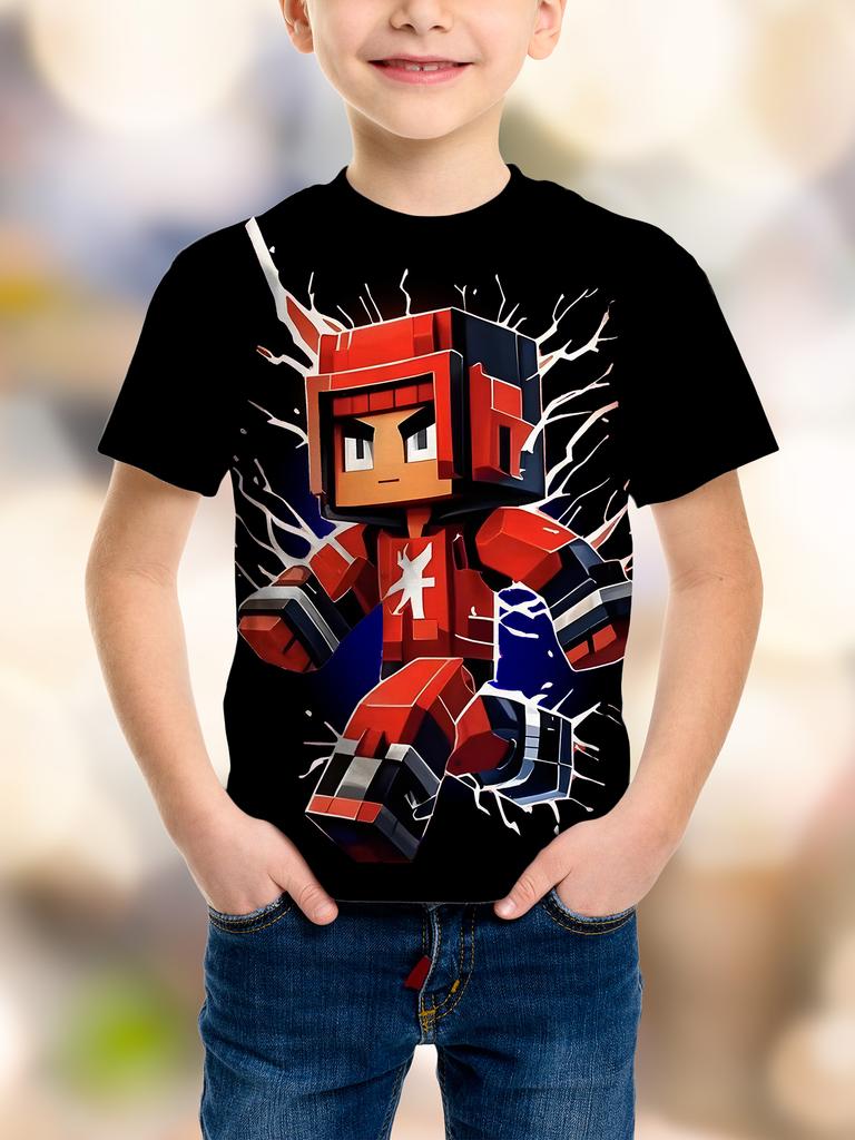 Fashion Game Pixel Birthday Party 3D Print Kids T-Shirt Humor Funny Boys Novelty Gift Short Sleeve Te