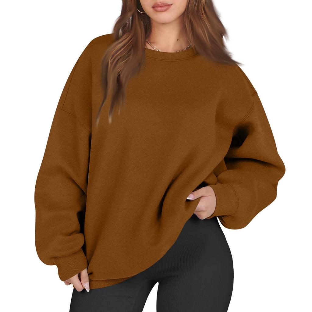 Women's Fashion Long Sleeve Solid Color Round Neck Loose Oversize Pullover Sweater Top