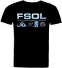Men's Future Sound of London. Silver Logos. Full T Shirt. Black L