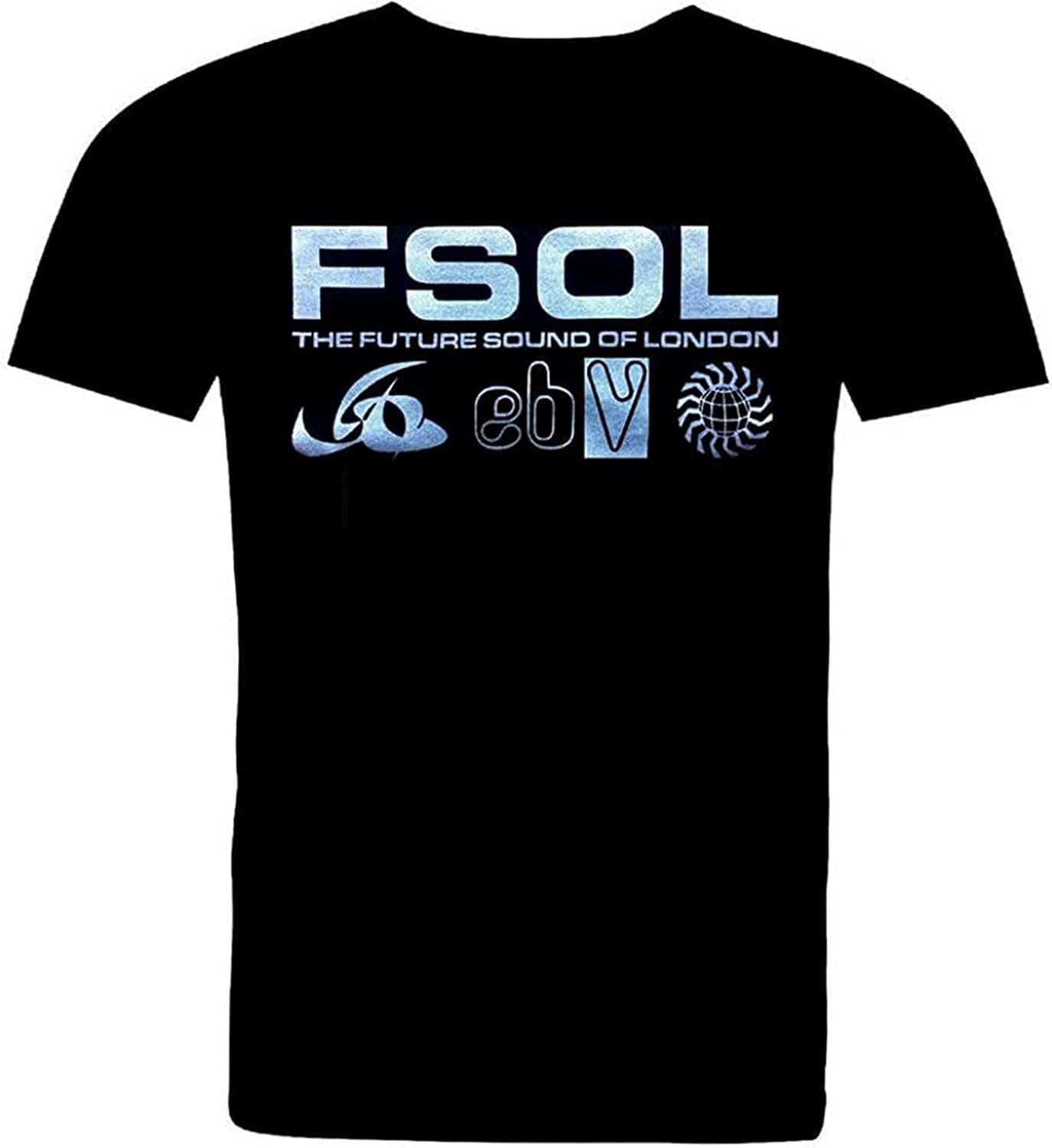 Men s Future Sound of London. Silver Logos. Full t Shirt. Black L S чёрный