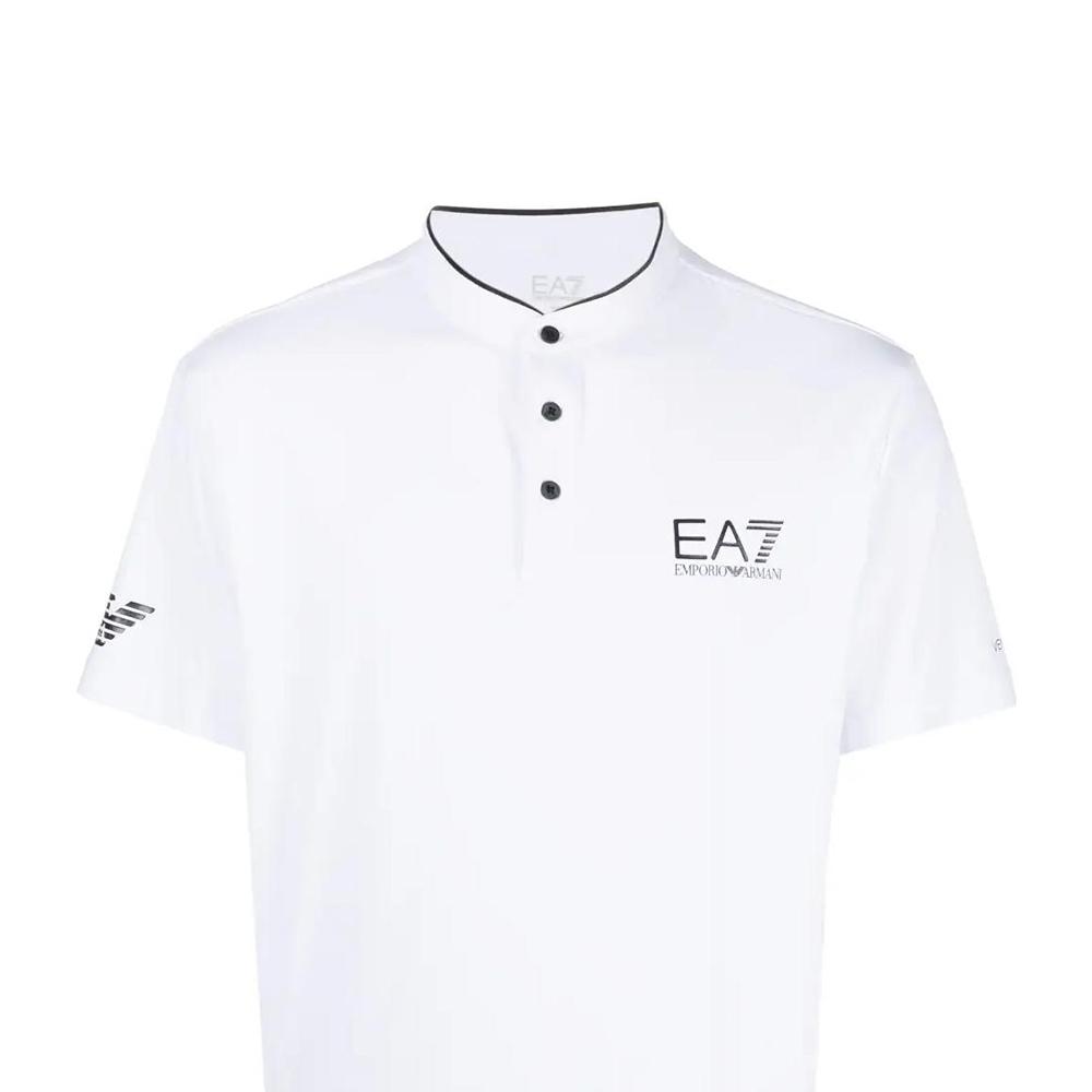 Emporio Armani EA7 SS23 Letter And Number Print Straight Fit Casual Short Sleeve Polo Shirt Men tops White 8NPT21-PJEMZ-01100