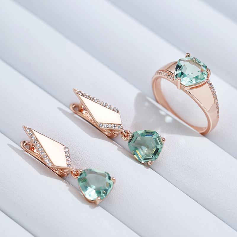 Fashion Unique Green Stone Big Ring For Women Mosaic Natural Zircon With  Rose Gold Color Vintage Wedding Jewelry