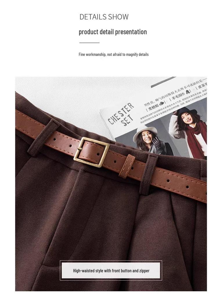 Women's High-Waist Woolen A-Line Shorts - Casual Bootcut for Spring, Autumn, & Winter 2025