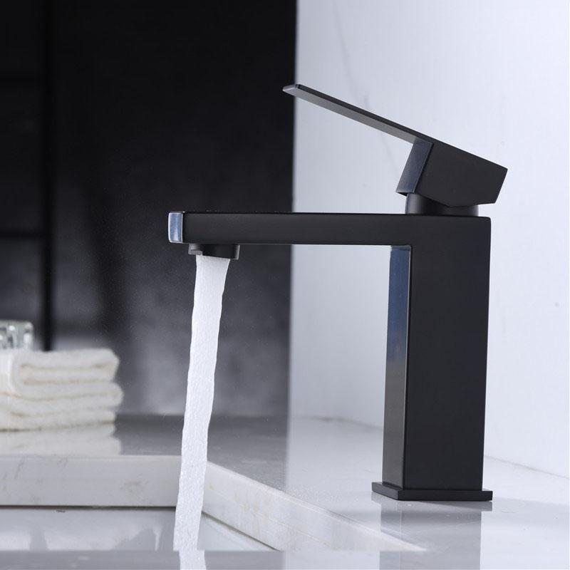 

Смеситель для умывальника в ванной из нержавеющей стали 304, матовое золото/черный, квадратный, для горячей и холодной воды, серый смеситель для раковины