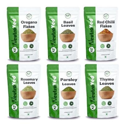 NeutraVed Big Pack Combo of Oregano Leaves 100g, Chilli Flack, Basil, Thyme 70g, Parsley Leaves & Rosemary, Dry Herbs for Cooking Pizza, Pasta