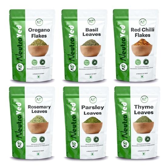 

NeutraVed Орегано 50 грамм, Хлопья чили 50 грамм, Базилик 35 грамм, Тимьян 40 грамм, Петрушка 30 грамм и Листья розмарина 50 грамм