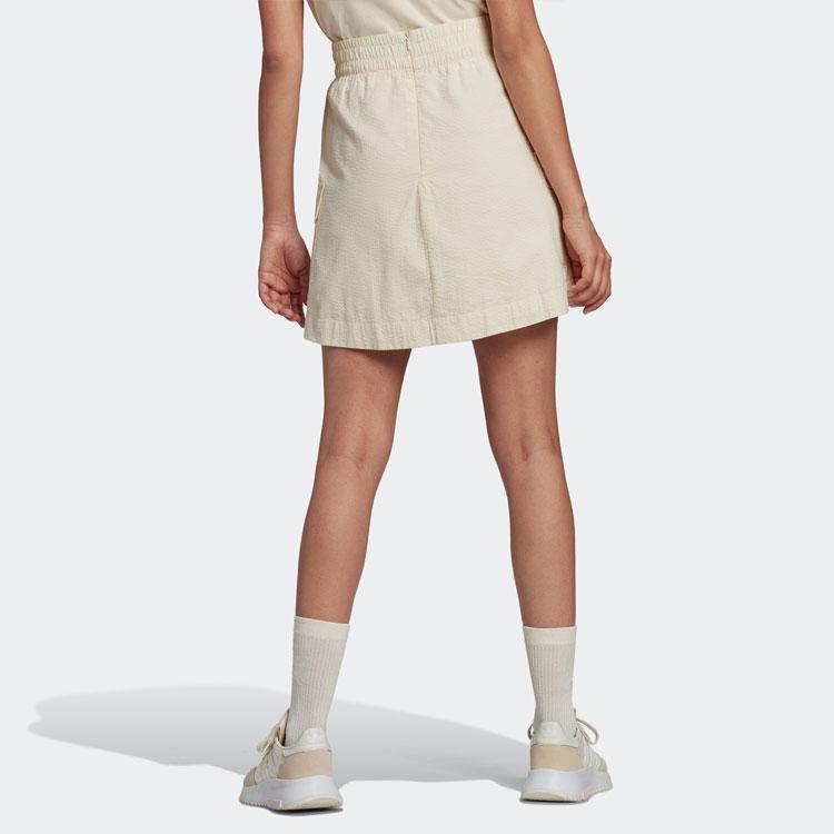 Adidas Originals Trefoil SS22 Solid Color Elastic Waist Sport Skirt Women Bottoms Beige HL9303