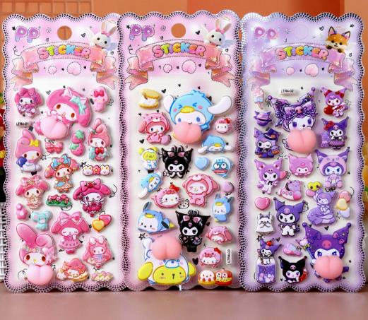 New Soft and cute butt pinchable stress-relieving stickers, children's cartoon Sanrio bear and bunny decorative stickers