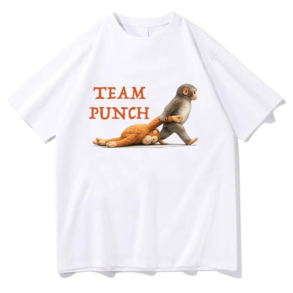 Monkey Punch Graphic T Shirts Baby Monkey Holding Plush Toy Clothing Animal Lover Gift Cotton Tee Cute Cozy Unisex Tshirts YK