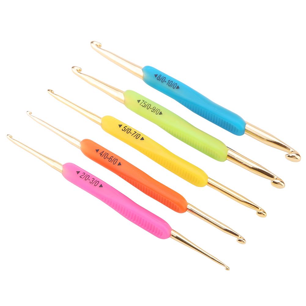 Double Hook Crochet Hook Set TPR Soft Rubber Handle Aluminum Knitting Needle Set (Color Random)