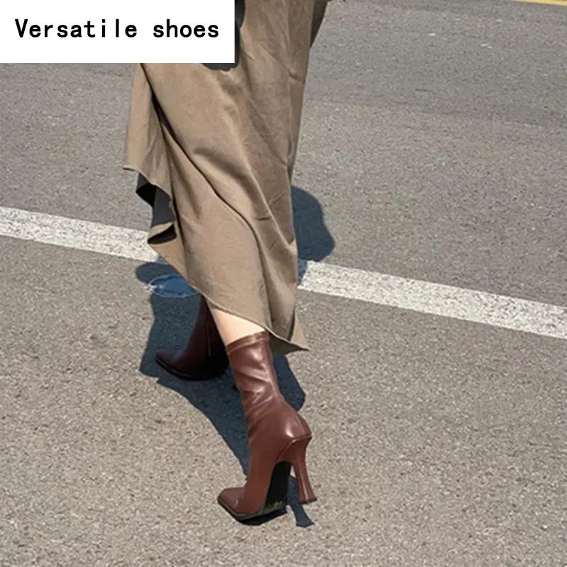 Black Women Ankle Boots Woman Thin High Heel Fashion Pointed Toe Zipper Winter Women's Shoes Leather White Short Booties