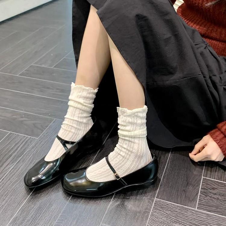 Sheepskin version~ genuine leather retro one-word buckle with Mary Jane shoes women's flat bottom shallow mouth French evening wind single shoes