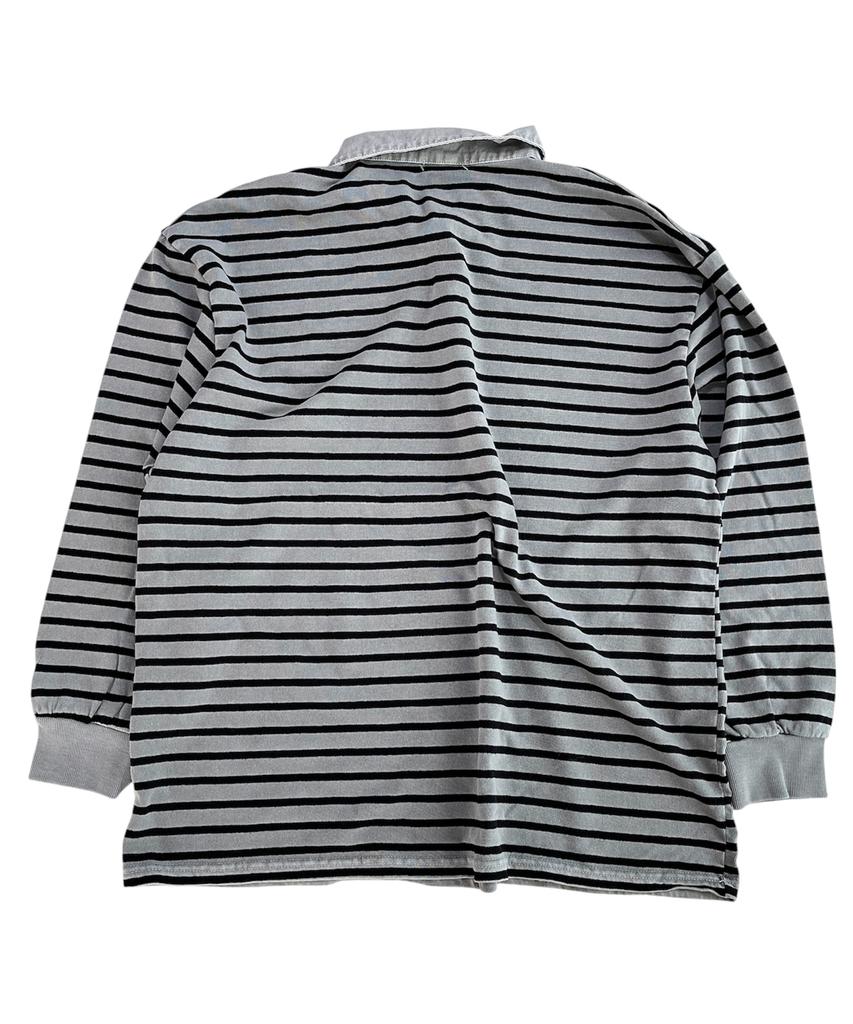 SK8ER ROCK Pigment 88 Stripe Rugby Shirt ((Gray*Black))