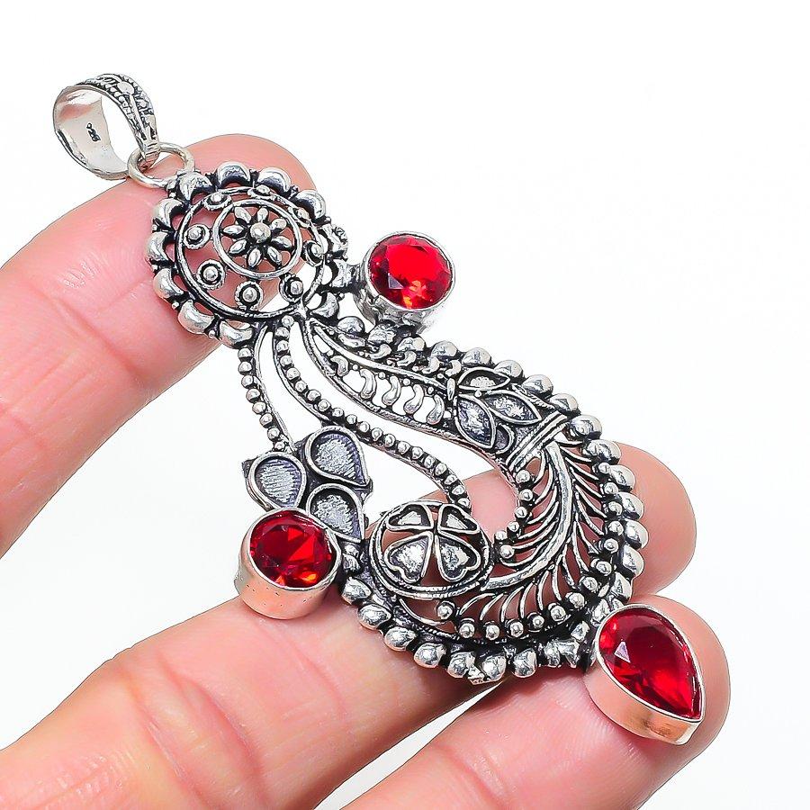 Natural Garnet Gemastone Handmade 925 Sterling Silver Jewelry Pendant 3.35 AP-14641