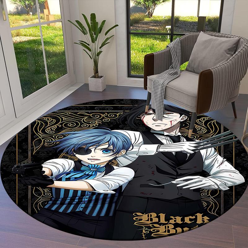 Black Butler Round Area Rug,Carpet Rug for Living Room Bedroom Sofa Playroom Decor,Non-slip Floor Mat