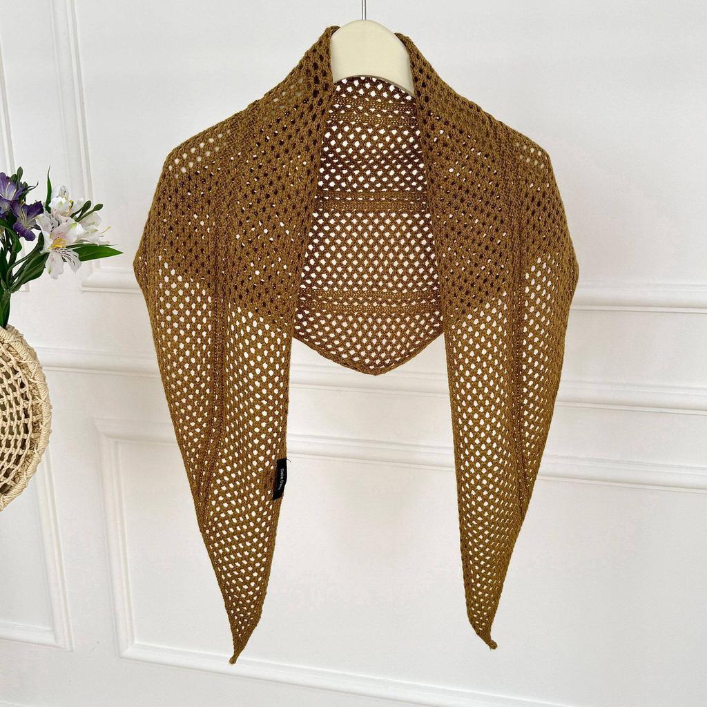 Versatile hollow knitted triangle scarf shawl spring and summer four seasons outer shawl scarf multi-purpose fart curtain waist scarf