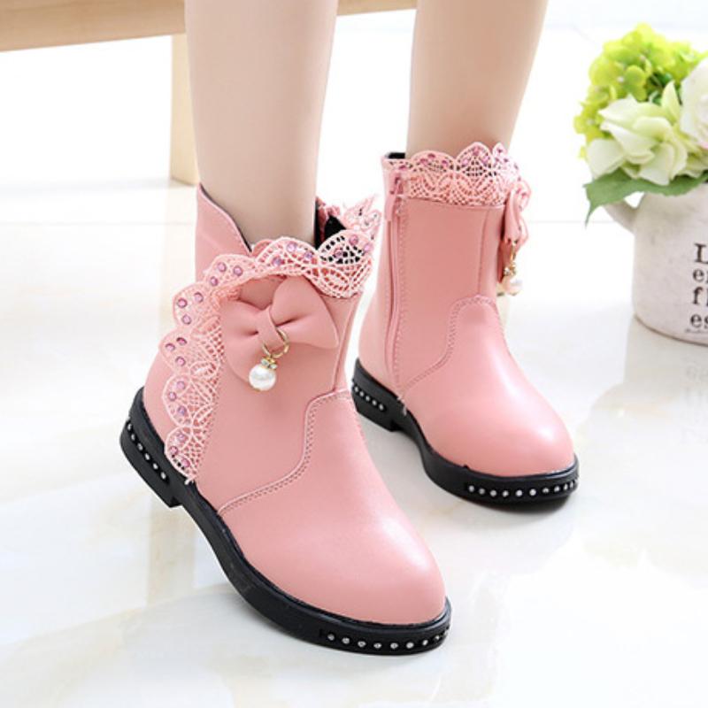Girls' Boots Autumn And Winter Korean Princess Short Boots Children's Snow Boots Girls' Plush Mid Top Boots