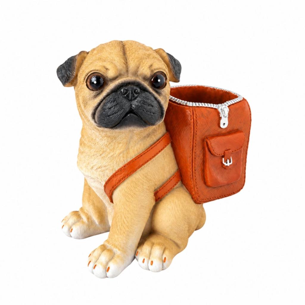 PugShaped Pen Holder Decorative Pug Desk Organizer with Front Pocket Playful Canine Sculpture