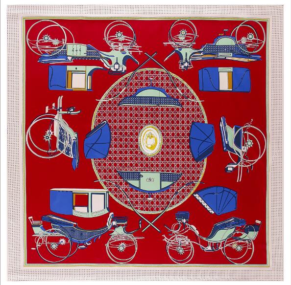 Luxury Brand Twill Silk Scarf Pumpkin Court Carriage Square Scarf New Design Print Kerchief Women Neck Shawl Wraps 130cm
