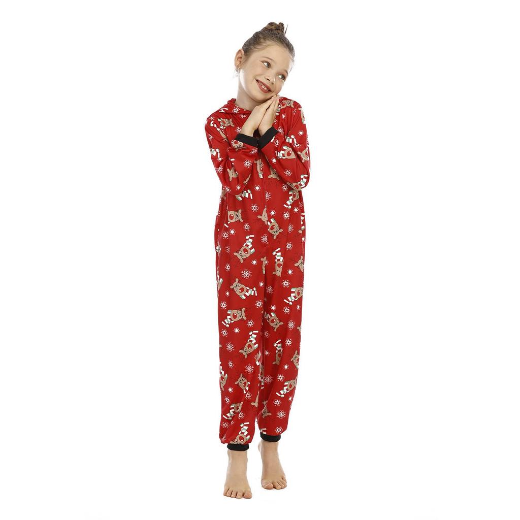 Pigiama con tuta natalizia con cappuccio Elk Loungewear, set coordinati natalizi per la famiglia