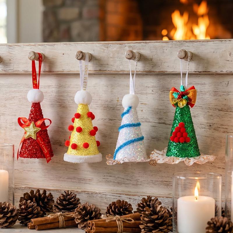 New ornaments Christmas tree hat cone sequined hat pendant home ornaments handmade Christmas