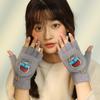 Winter Cycling Cold-proof and Warm Flip-top Plush Female Cute Student Japanese Half-finger Cotton Halloween Luminous Gloves Winter