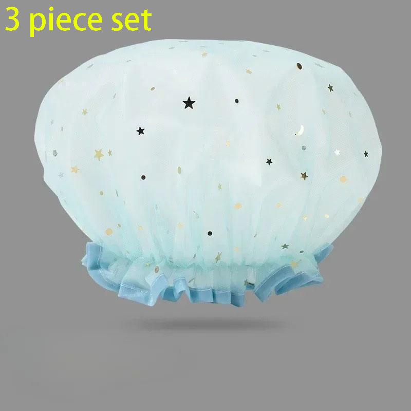 

3-10 шт. Удобная двухслойная шапочка для душа, водонепроницаемый слой, многоразовая шапочка, женская, для дома, уборки, с крючком для защиты волос