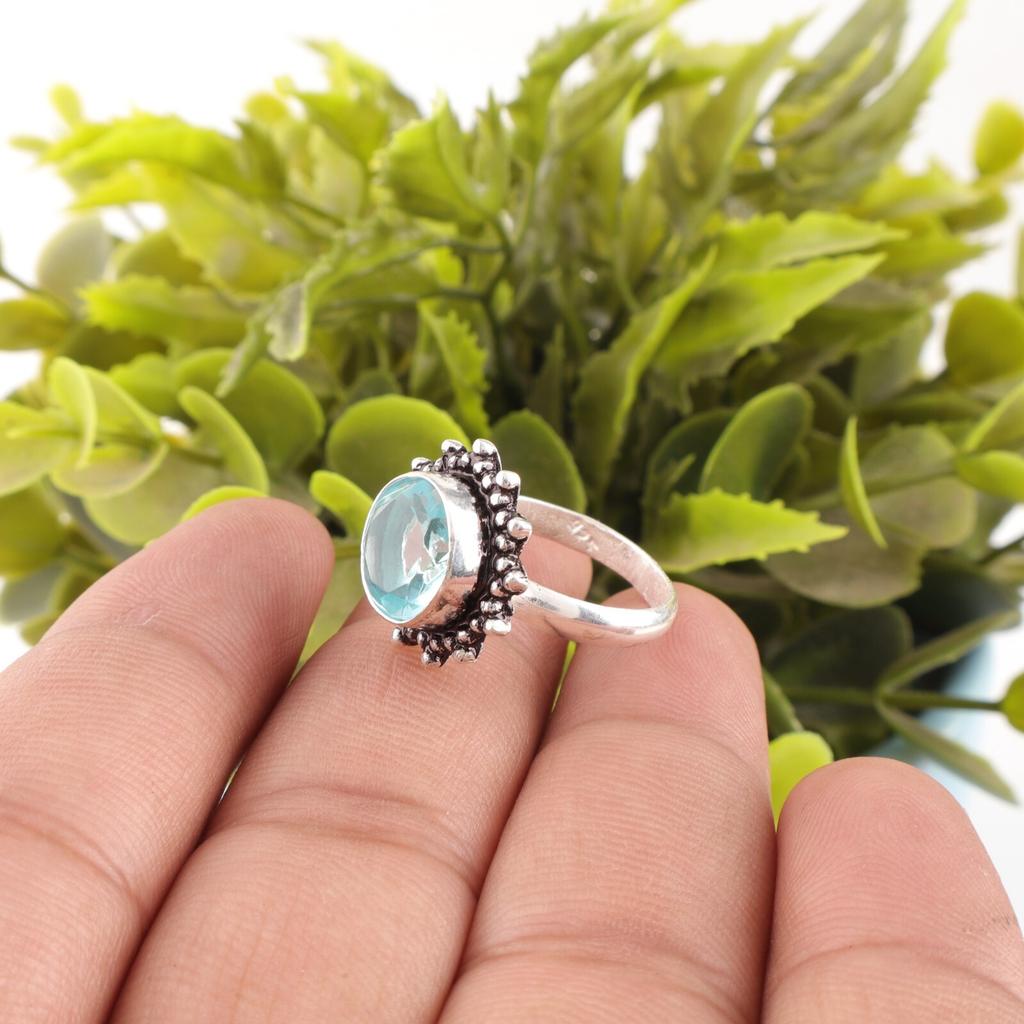 Sky Blue Topaz Gemstone 925 Sterling Silver Jewelry Handmade Ring Birthday Gift RR-7-7