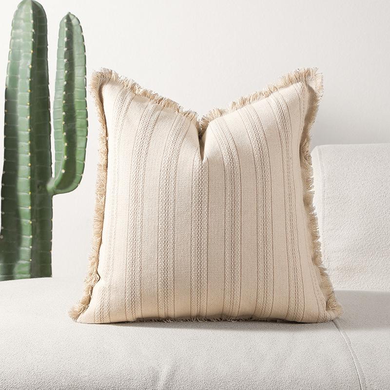 New Style Polyester-cotton Striped Yarn-dyed Jacquard Whiskered Edge Pillow Cushion Cushion Cover