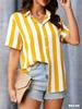 Women Fashion Striped Pattern Shirts Summer Short Sleeve 3d Printed Ladies Street Blouse 3XL Plus Size Casual Tops