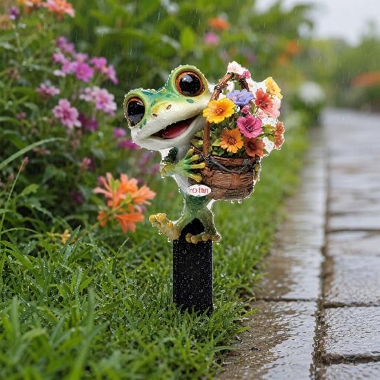 Yousheng Cartoon Frog Garden Stake, 2D Acrylic Cute Frog Garden Decoration, Waterproof Outdoor Yard Art Stake for Lawn Flower Bed Planter