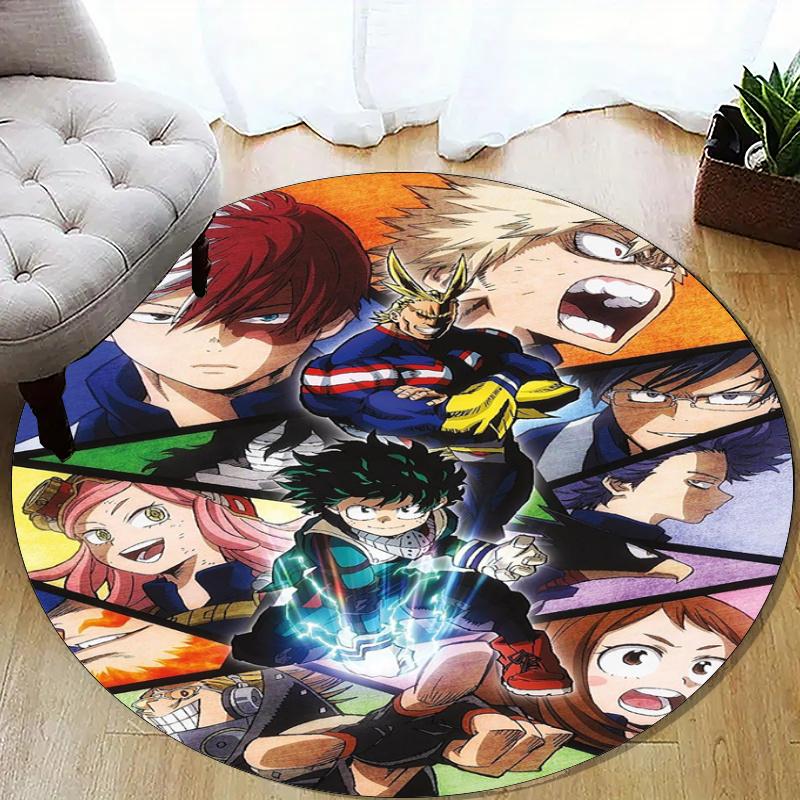 My Hero Academia Bedruckter Runder Teppich Teppich Stuhlteppich Bereichsteppich Eingang Fußmatten, für Bürostuhl Wohnzimmer Schlafzimmer Küchenraum.