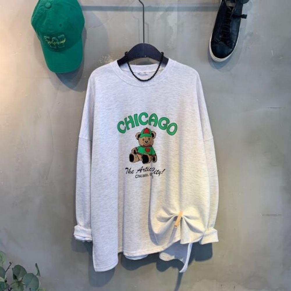 C S In The Room looSe Fit Bear prInt Side Slit SweatShirt 3Color