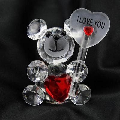 Cute Bear Crystal Figurine With Heart Shaped Ornaments Cartton Animal Miniature Romantic Gifts Valentine's Day Wedding Decor