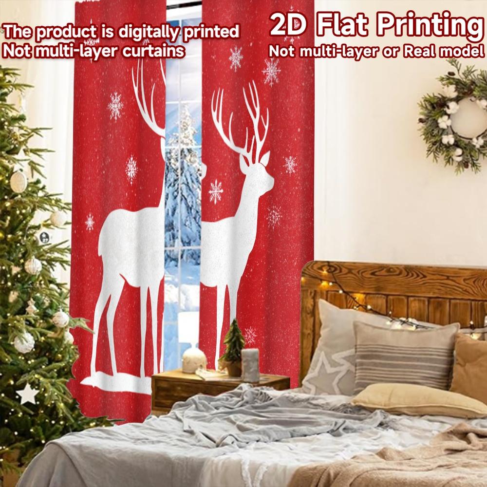 2pcs, 2D FLAT PRINTING Curtains (Without Rod) Reindeer Duo Christmas Holiday Curtains Semi-Sheer Curtains Decorations Inside Use