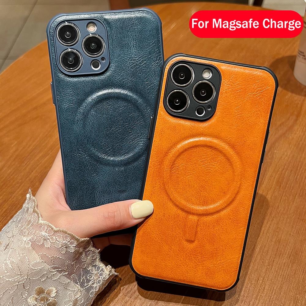 Luxury Original Retro Leather For MagSafe Wireless Charging Case For